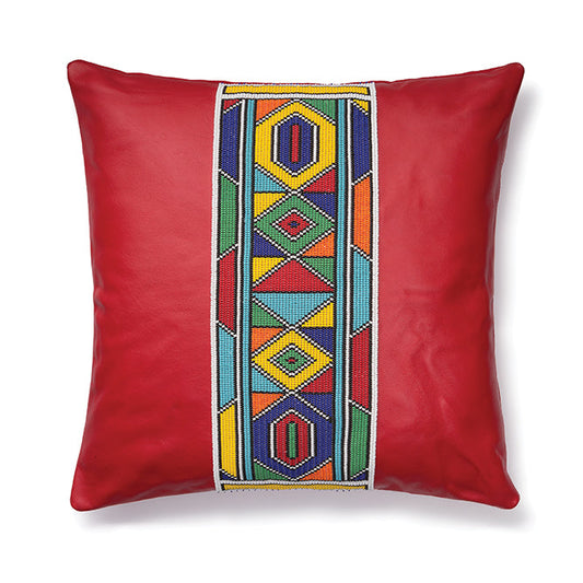 Beaded Leather Pillow Cover | Red Square-0