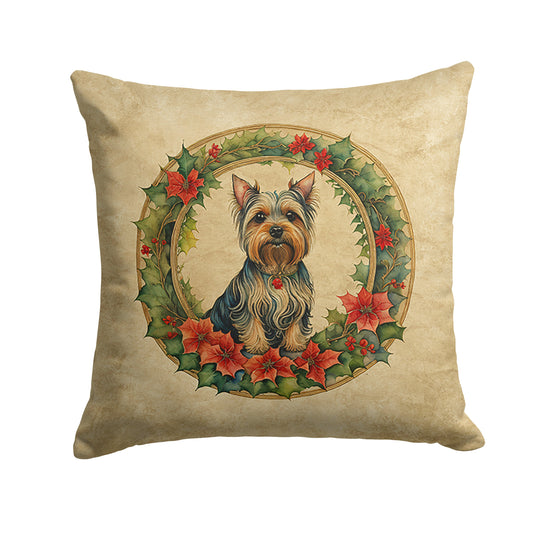 Silky Terrier Christmas Flowers Throw Pillow-0