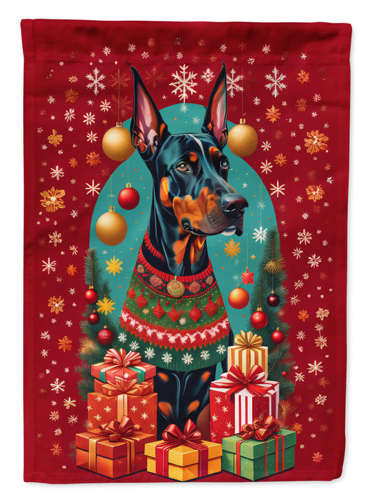 Doberman Pinscher Holiday Christmas House Flag-0