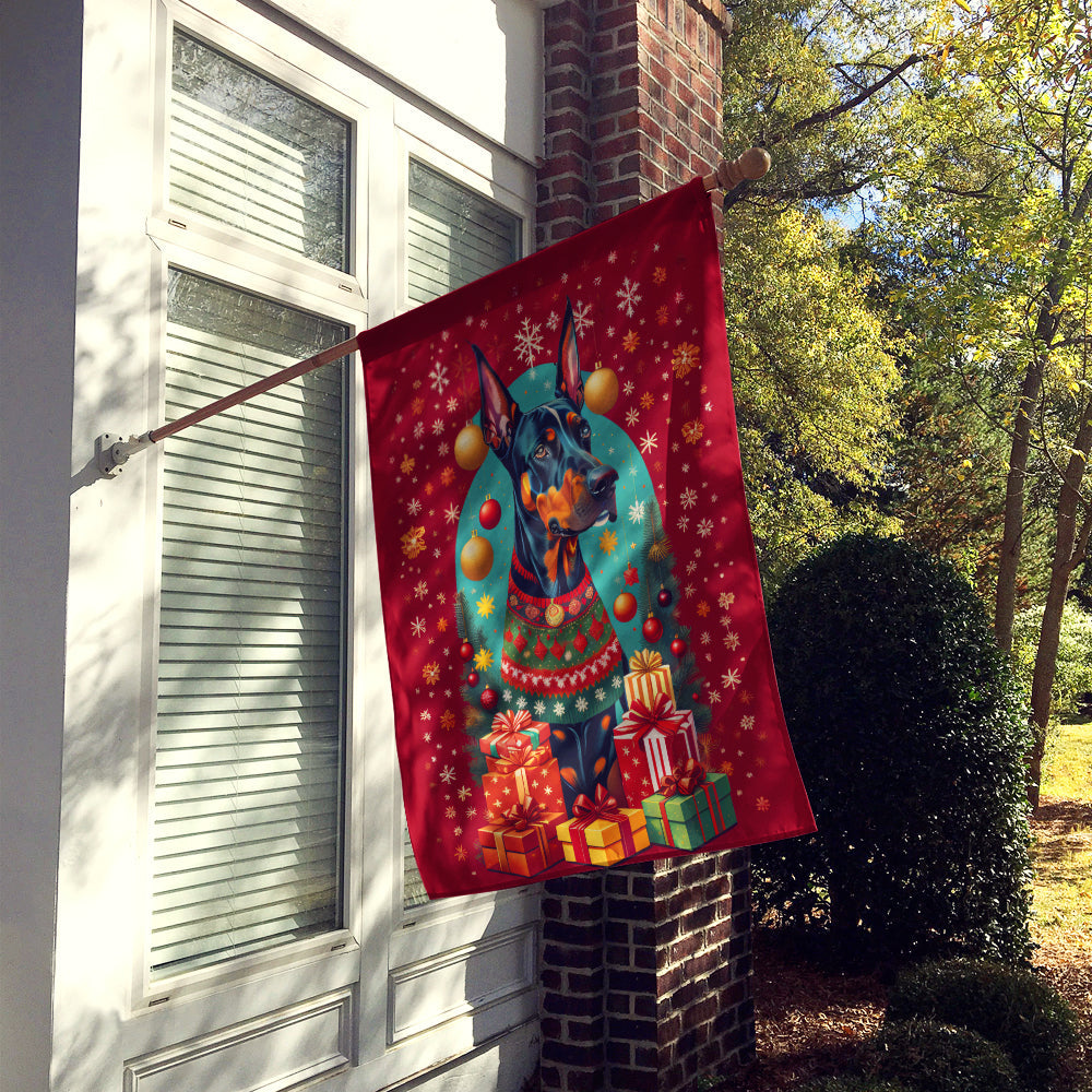 Doberman Pinscher Holiday Christmas House Flag-1