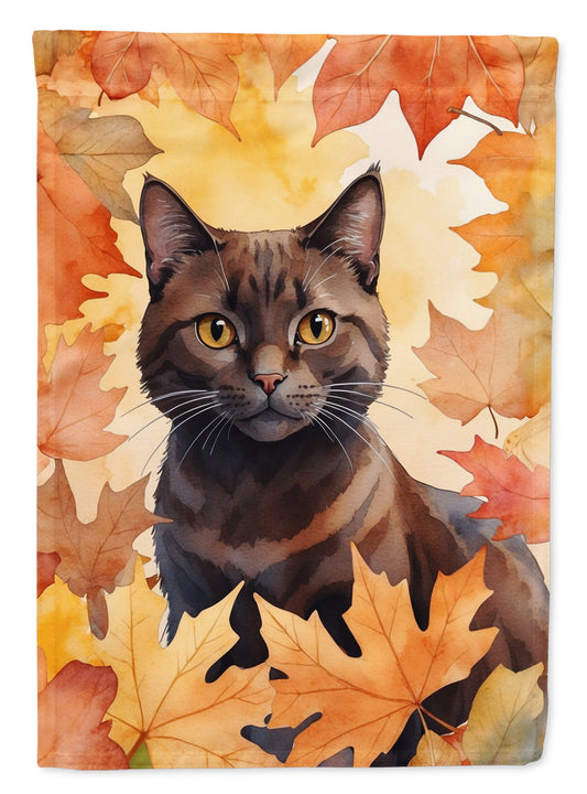 York Chocolate Cat in Fall Leaves Garden Flag-0