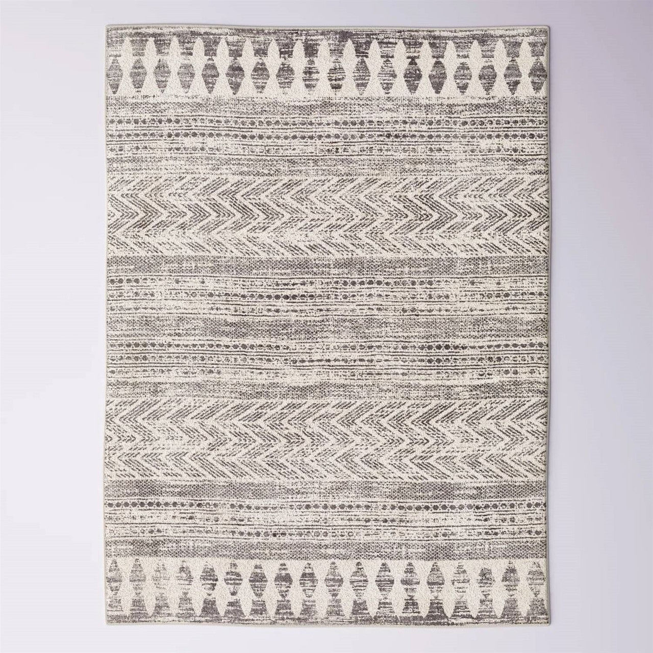 5-ft. x 7-ft. Grey Ivory Chevron Stripe Geometric Boho Style Area Rug-0