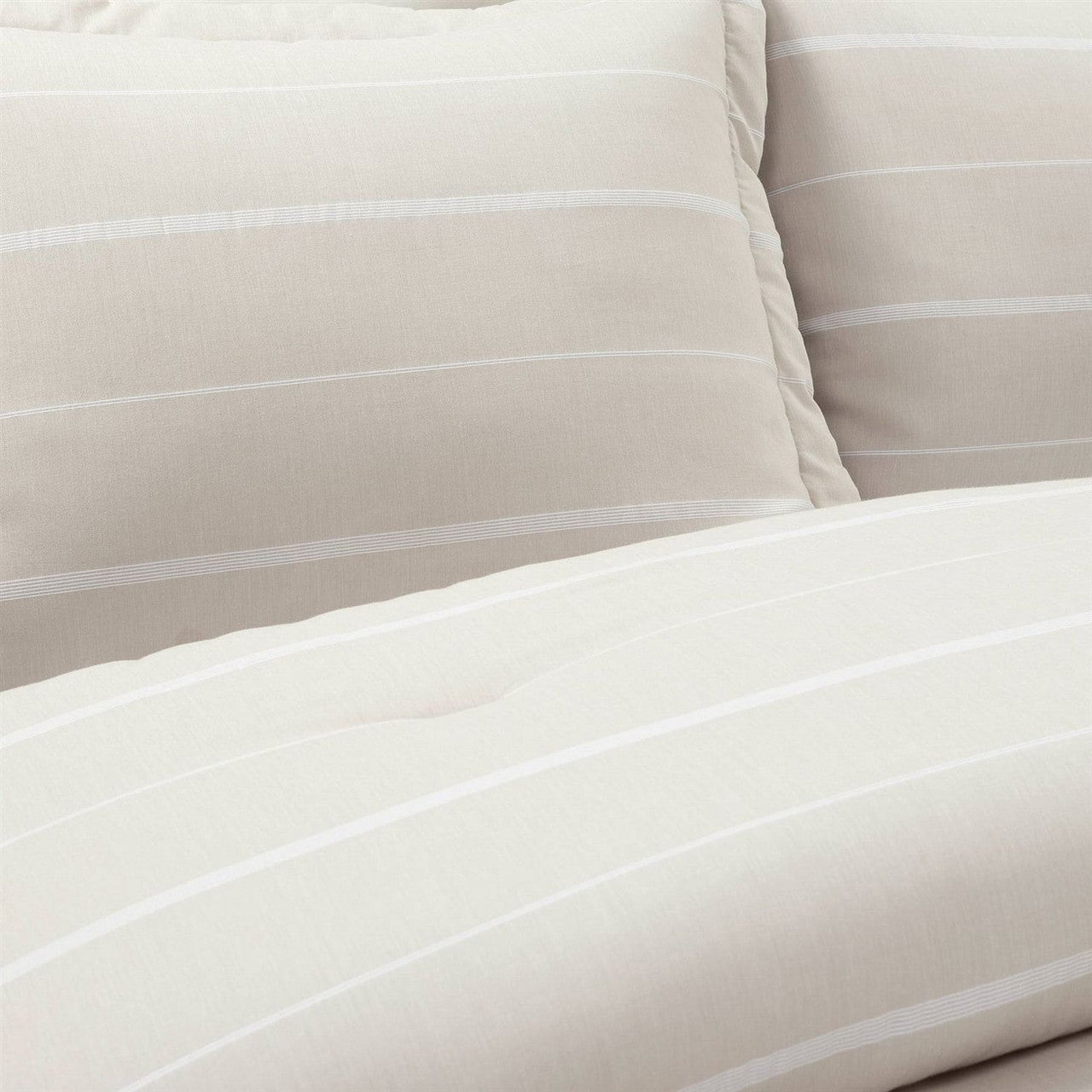 Full/Queen Beige Off-White Stripe Lightweight 3-Piece Comforter Set-1