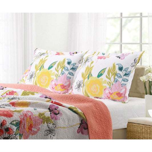 Full / Queen Cotton Quilt Set Multi-Color Floral Pattern-0
