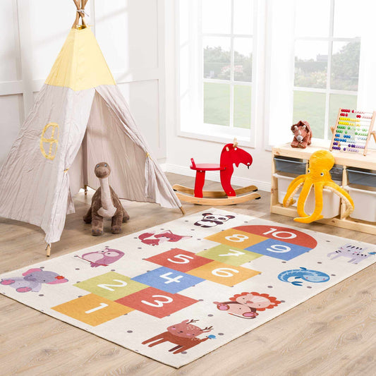 Lundy Colorful Hopscotch Washable Kids Rug-0