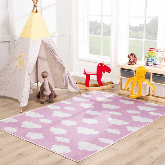 Nizar Pink Cloud Washable Kids Rug-0