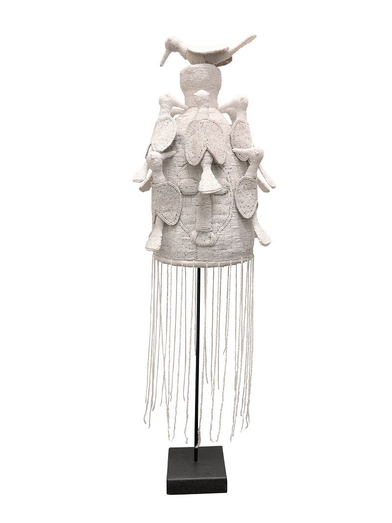 Yoruba Crown White on a stand | Handmade in Nigeria-5