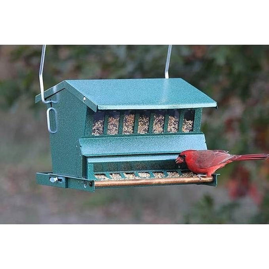 Rugged Green Metal Squirrel-Proof Bird Feeder with Easy-Refill Top-0