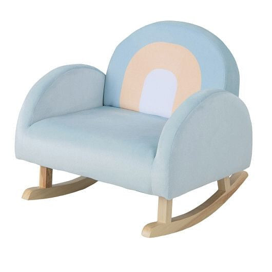 Toddler Rocking Chair with Solid Rubber Wood Frame Soft Velvet Cover-Blue-1