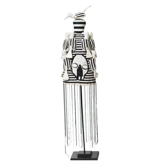 Black and White Yoruba Crown on a stand | Handmade in Nigeria-0