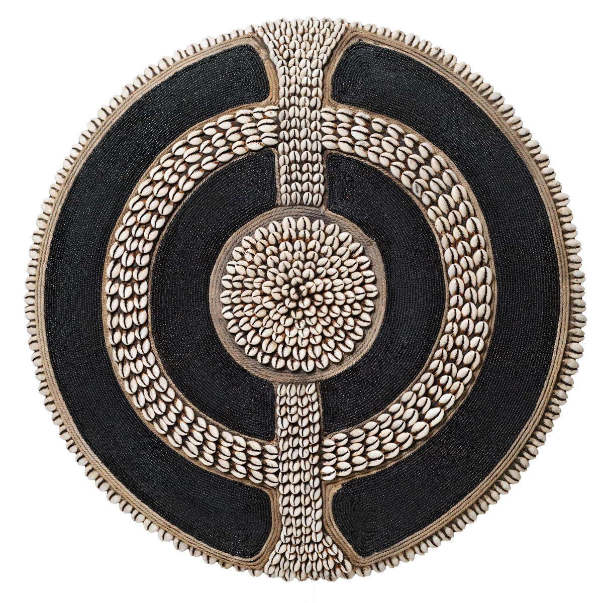 Beaded Cameroon Shield with Cowrie Shells Black on stand | Hand carved in Cameroon-2