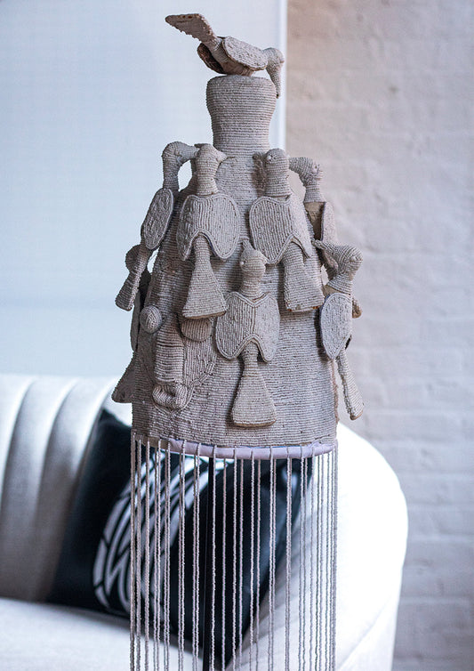 Yoruba Crown White on a stand | Handmade in Nigeria-0