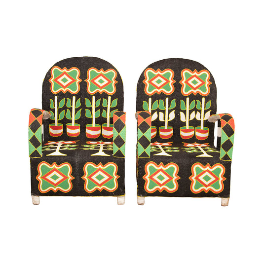 Yoruba Beaded Arm Chair Set of 2 | Black-0