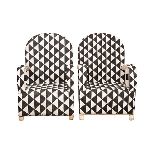 Yoruba Beaded Arm Chair Set of 2 | Black & White Triangles-0