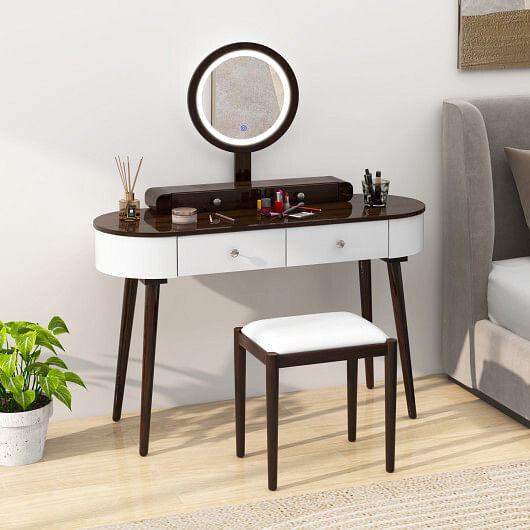 Makeup Vanity Table Set with LED Mirror and 3 Spacious Drawers-White and Black-10