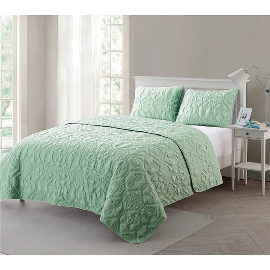 King Coastal Beach Starfish Seashell Seahorse Light Green Teal Quilt Set-0
