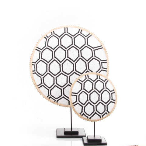 Beaded Cameroon Shield Black & White on Stand | Hexagon Light Design Design-0