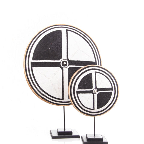 Beaded Cameroon Shield Black & White on stand | 4 Triangle Design-0