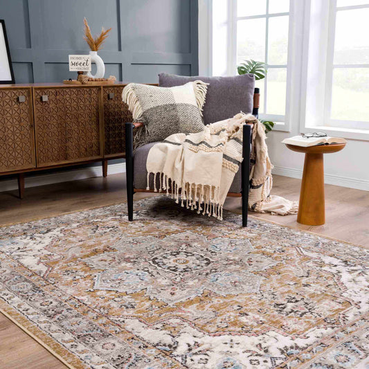 Albie Gold & Beige Area Rug-0