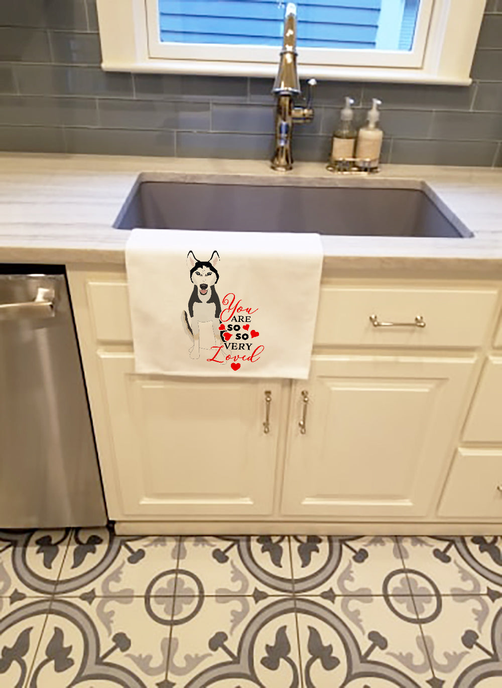 Siberian Husky Black and White #3 so Loved Kitchen Towel Set of 2-2