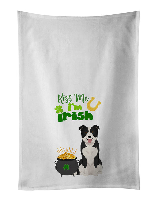 Black and White Border Collie St. Patrick's Day Kitchen Towel Set of 2-0