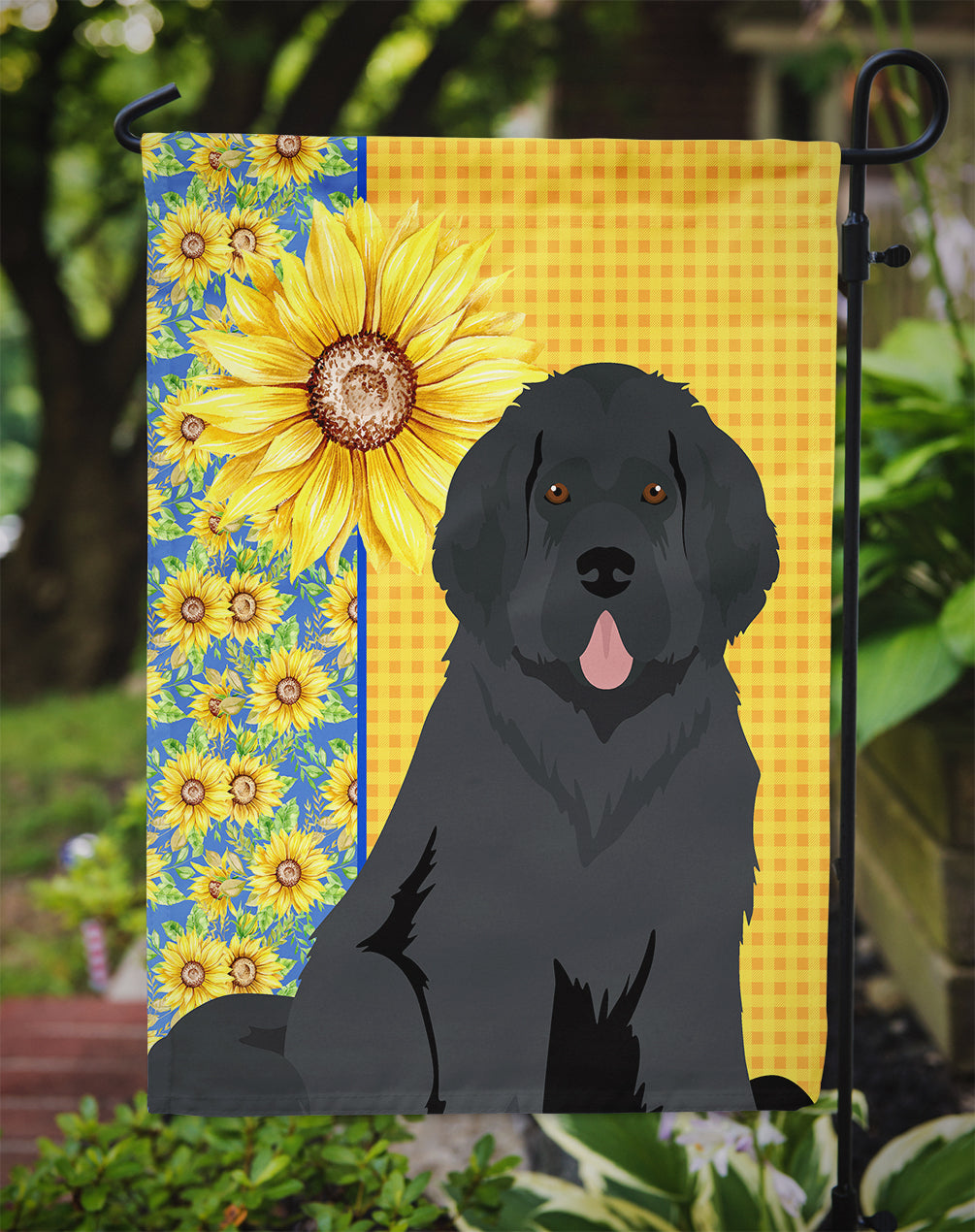 Summer Sunflowers Black Newfoundland Garden Flag-2