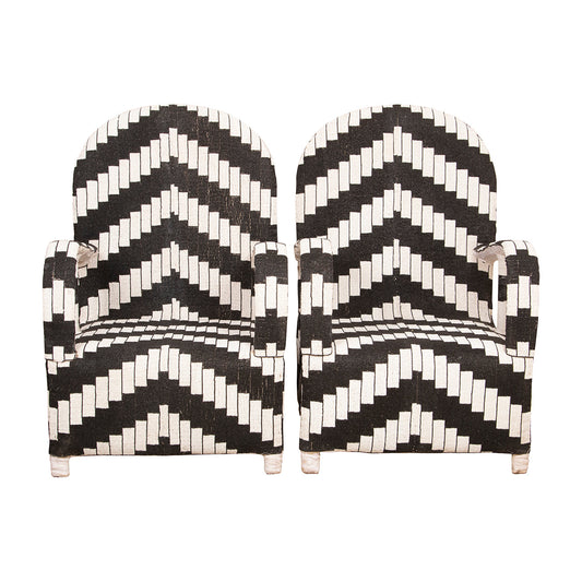 Yoruba Beaded Arm Chair Set of 2 | Black & White Zig Zag-0