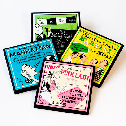 Retro Cocktail Recipe Drink Coaster Set-0