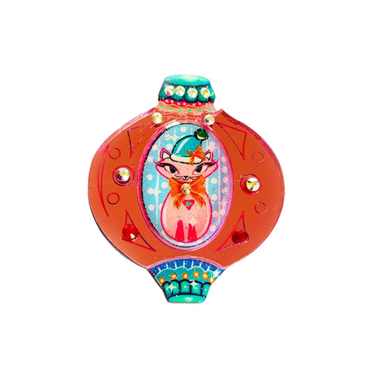 Retro Cat Christmas Bauble Brooch by Rosie Rose Parker-0