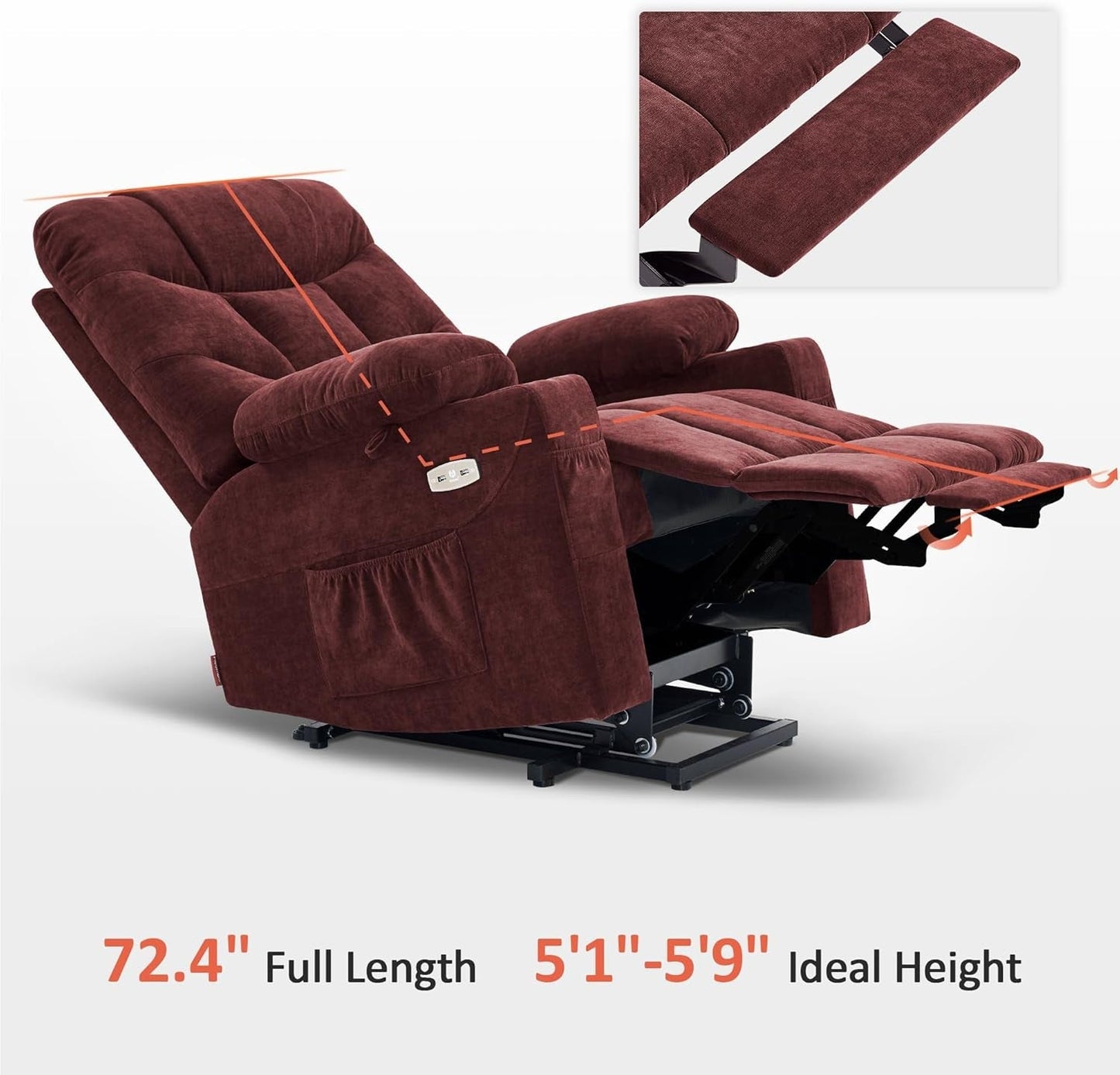 Power Lift Recliner Chair with Extended Footrest for Elderly People, Fabric 7287 (Burgundy, Medium-Regular)-4