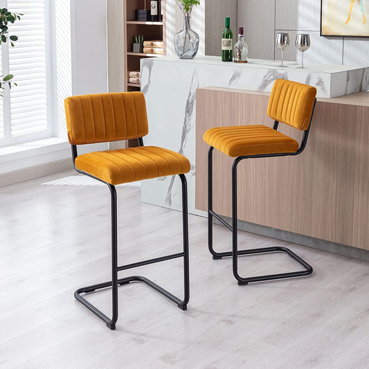 Velvet Upholstered Bar Height Chairs Set of 2, Orange-0