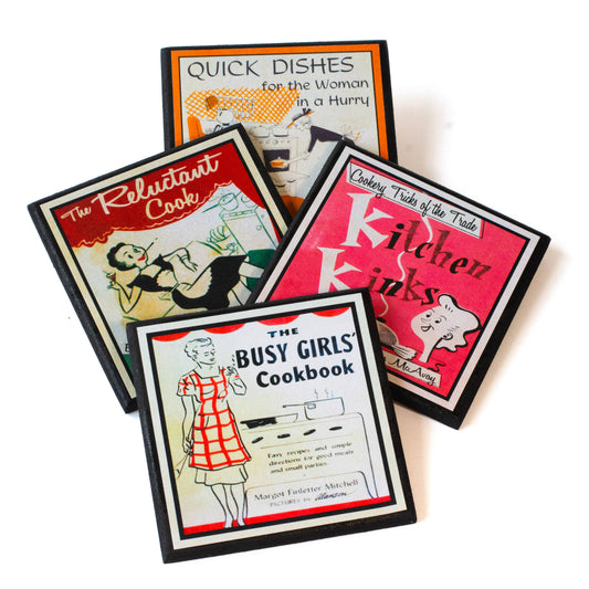 Funny Vintage Cookbook Cover Kitchen Coasters-0