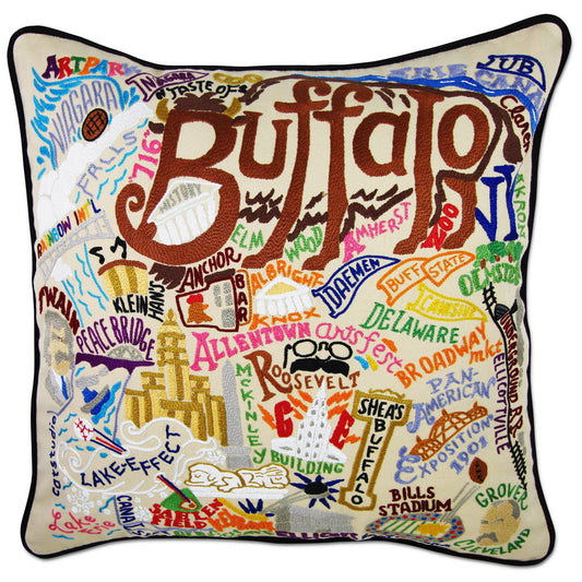 Buffalo Hand-Embroidered Pillow by CatStudio-0