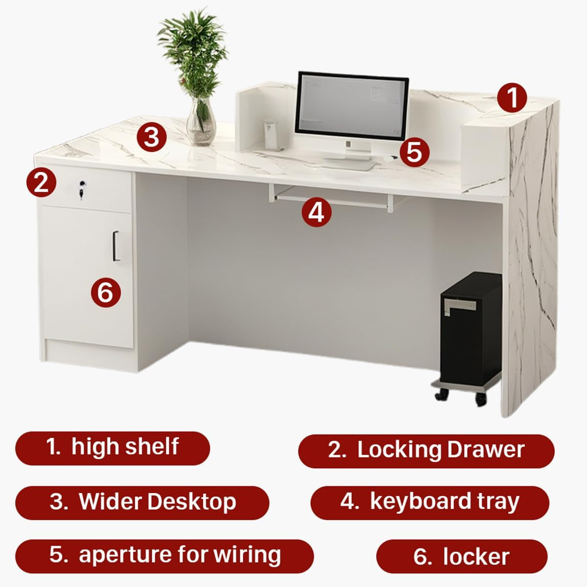Modern Reception Desk with Locking Drawers and LED Light-3
