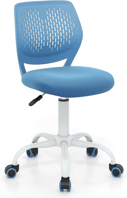 Kids Desk Chair, Adjustable Children Study Chair, Swivel Chair Armless Mesh Task Student Chair, Child Desk Chair with Adjustable Height & Lumbar Support Computer Chair (Blue)-0