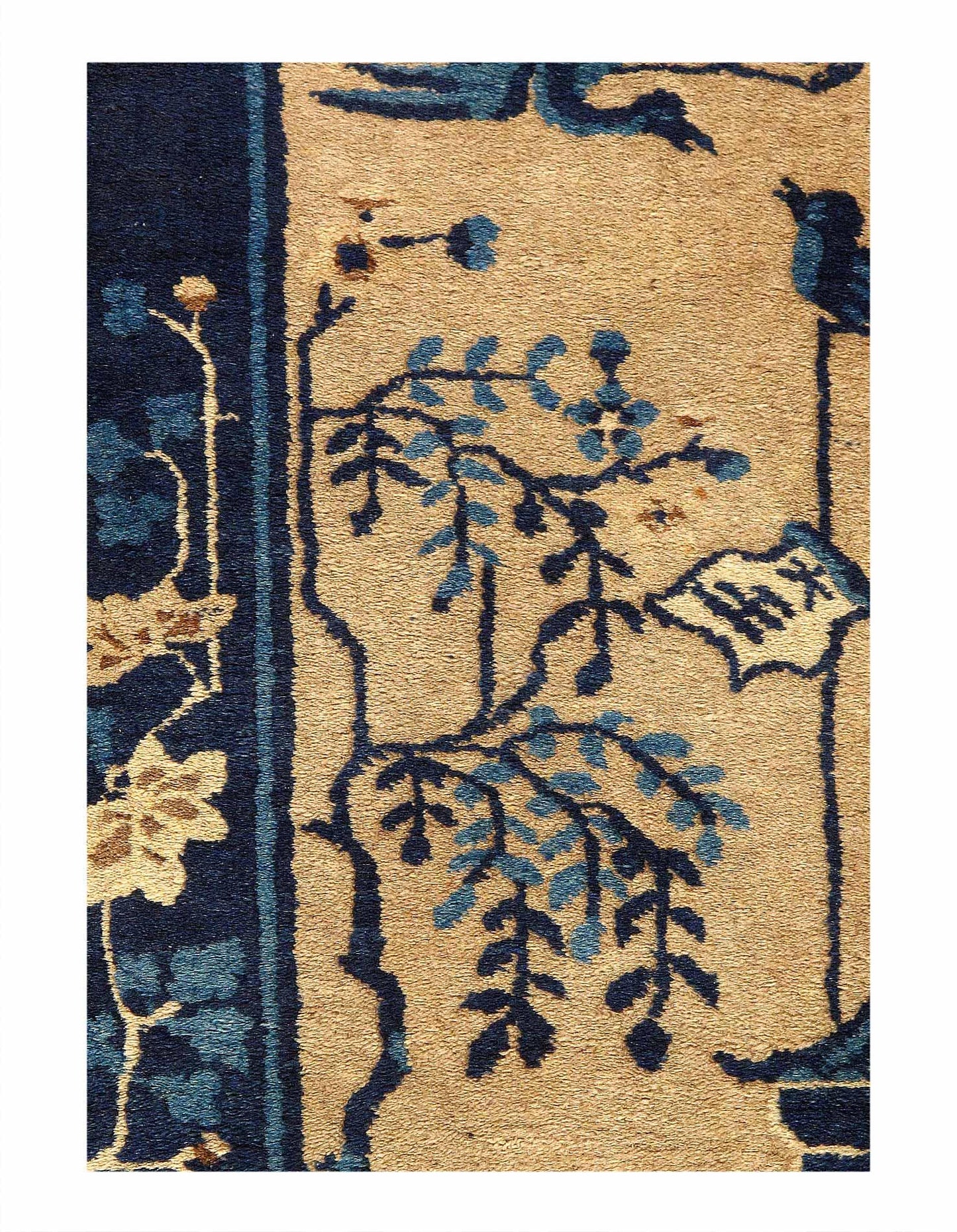 Canvello Antique Chinese Art Deco Blue Wool Rug - 2'2'' X 3'11''-2
