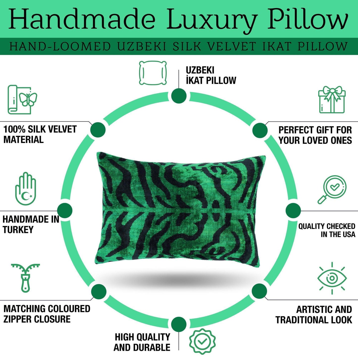 Canvello Handmade Luxury Dark Green Pillow for Couch | 16 x 24 in (40 x 60 cm)-4