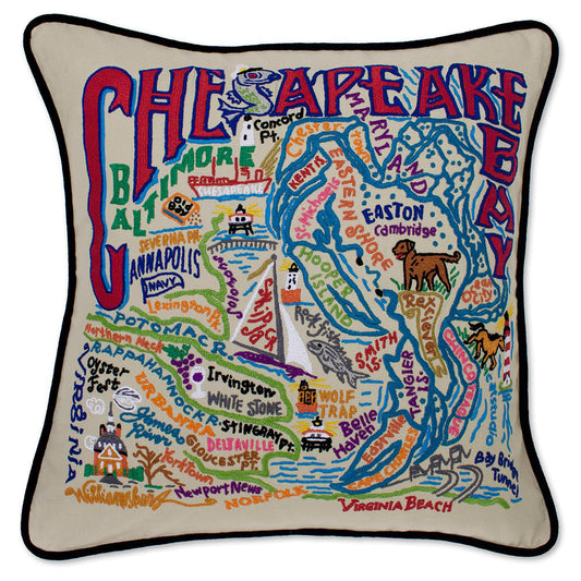 Chesapeake Bay Hand-Embroidered Pillow-0