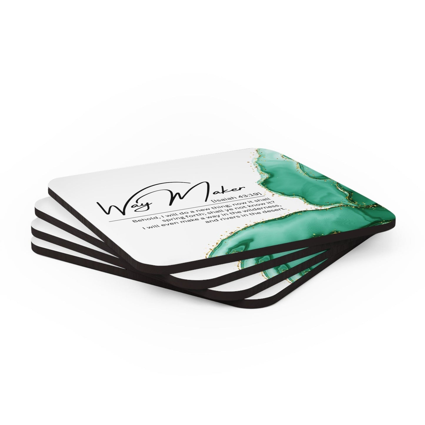 Coaster Set of 4 for Drinks Way Maker Green Print-3
