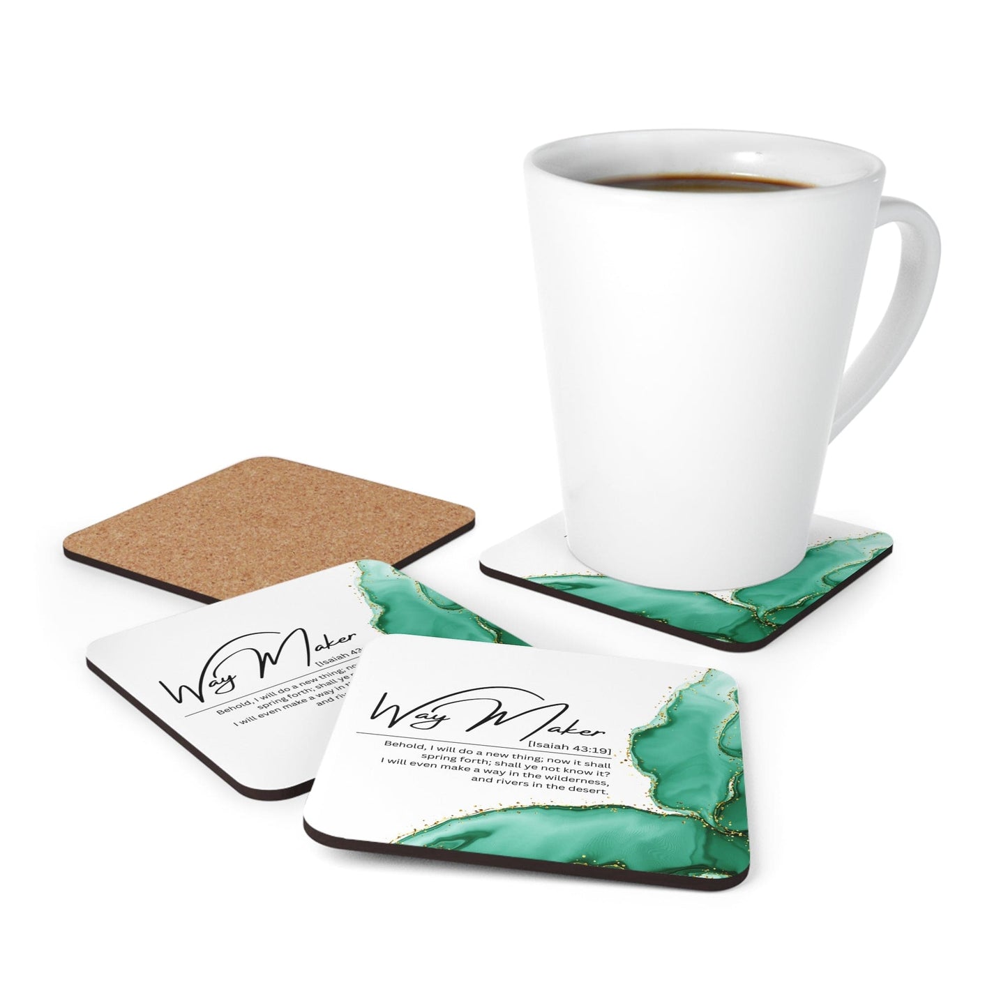 Coaster Set of 4 for Drinks Way Maker Green Print-4
