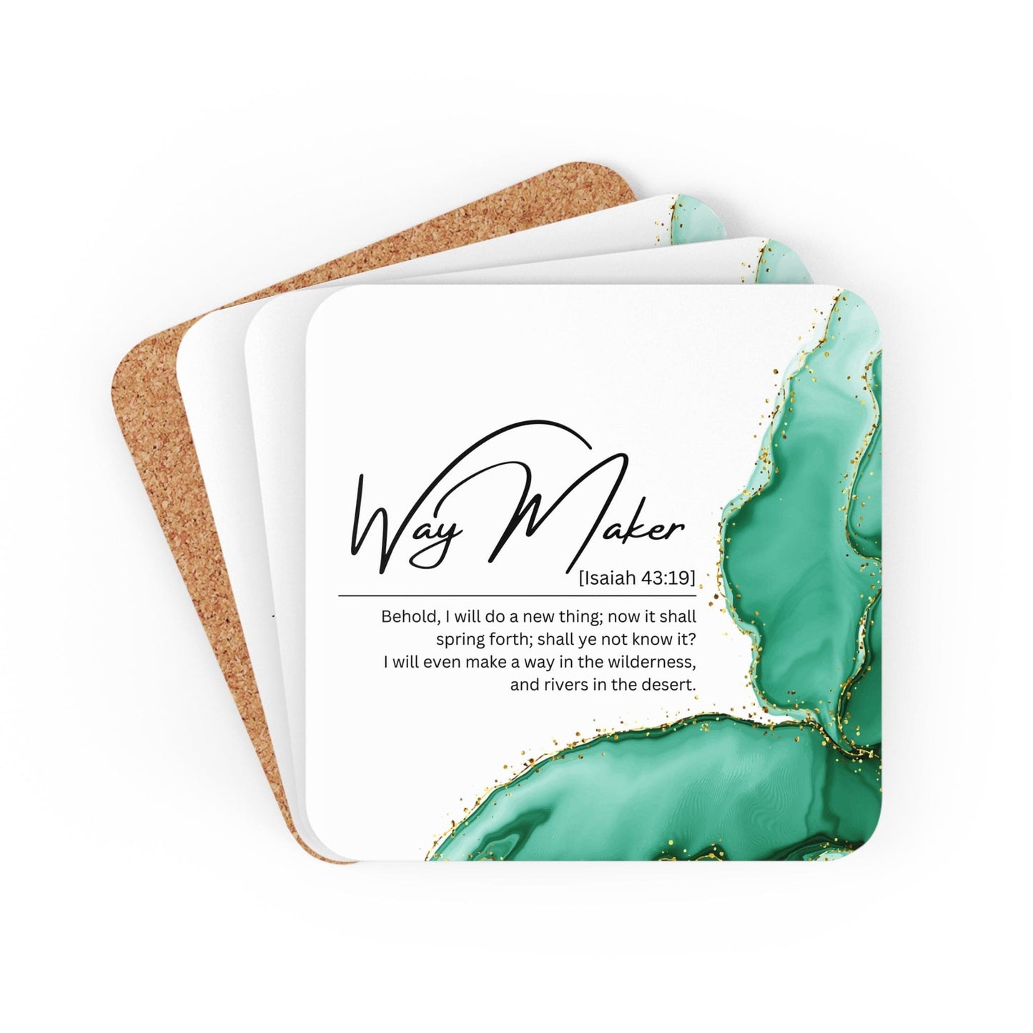 Coaster Set of 4 for Drinks Way Maker Green Print-0