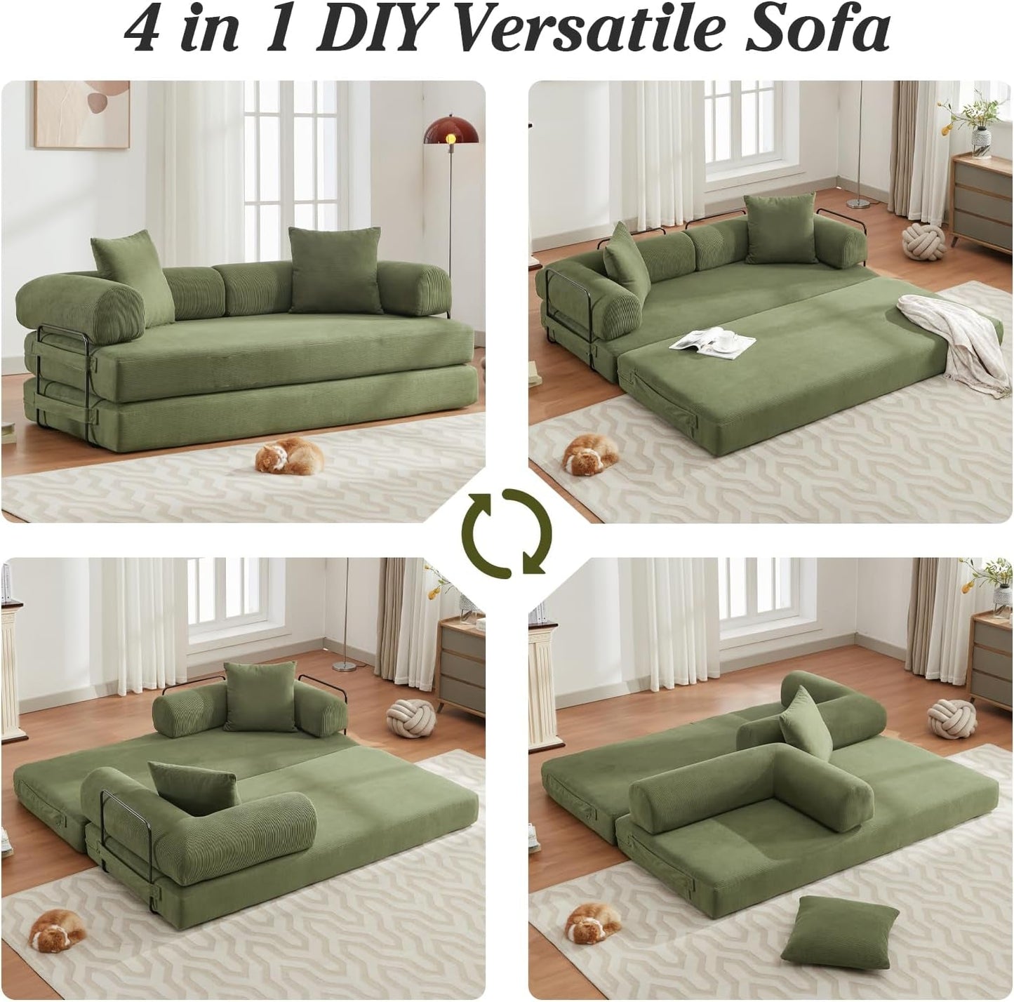 78.5 Inch Convertible Folding Sofa Bed with Versatility-3