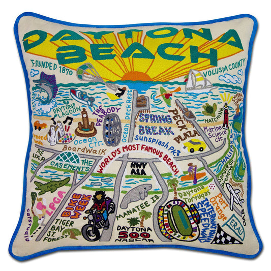 Daytona Beach Hand-Embroidered Pillow-0