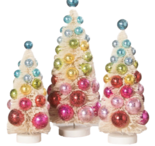 Bright Hues Polka Dot Bottle Brush Trees Set/3 by Bethany Lowe Designs-0