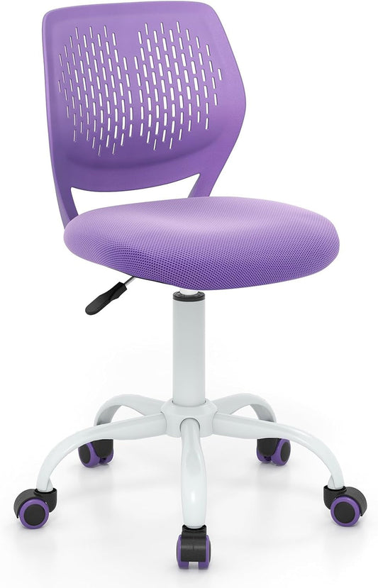 Kids Desk Chair, Adjustable Children Study Chair, Swivel Chair Armless Mesh Task Student Chair, Child Desk Chair with Adjustable Height & Lumbar Support Computer Chair (Purple)-0