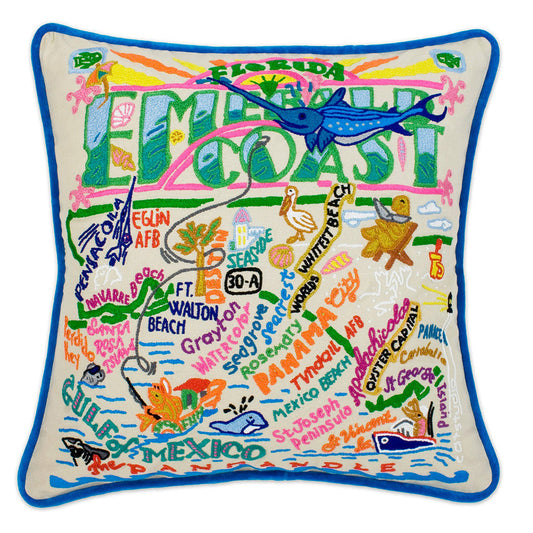Emerald Coast Hand-Embroidered Pillow-0