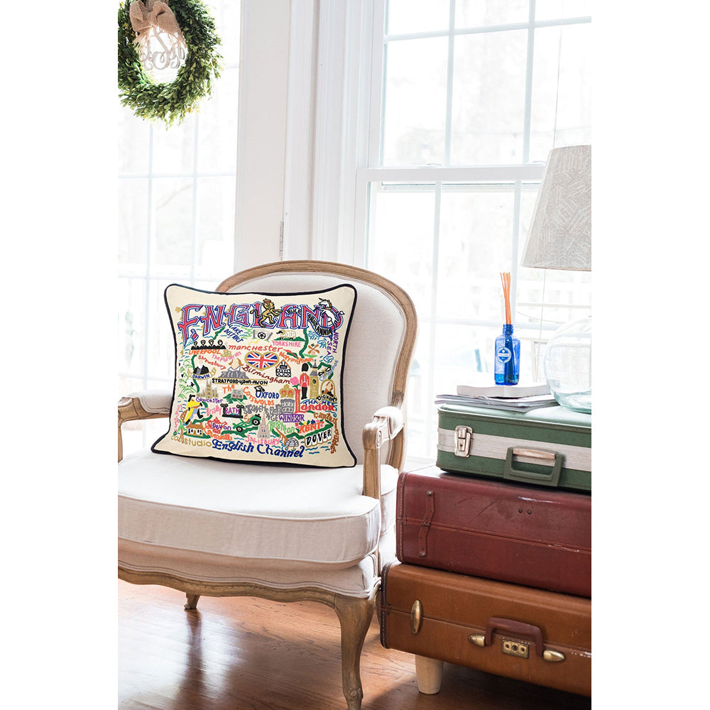 England Hand-Embroidered Pillow-3