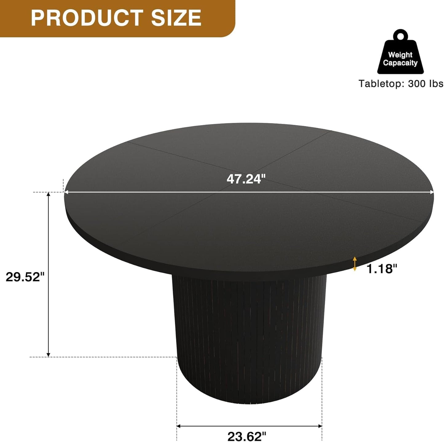 Round Dining Table for 4, Modern Farmhouse Kitchen Table, 47 Inch Small Circle Dining Tables with Wood Strip Base for Kitchen Living Room (Black)-1