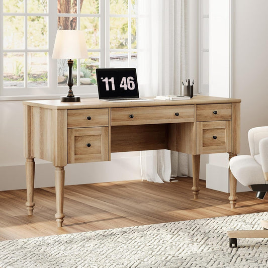 Farmhouse Executive Desk with Storage and Charging Station-0