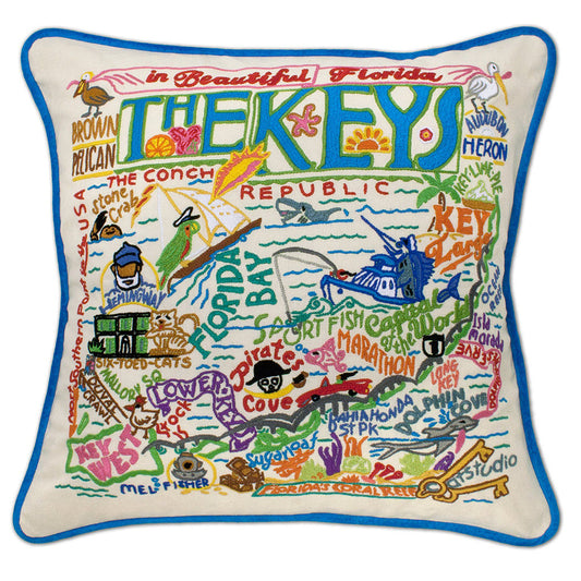 The Keys Florida Hand-Embroidered Pillow-0